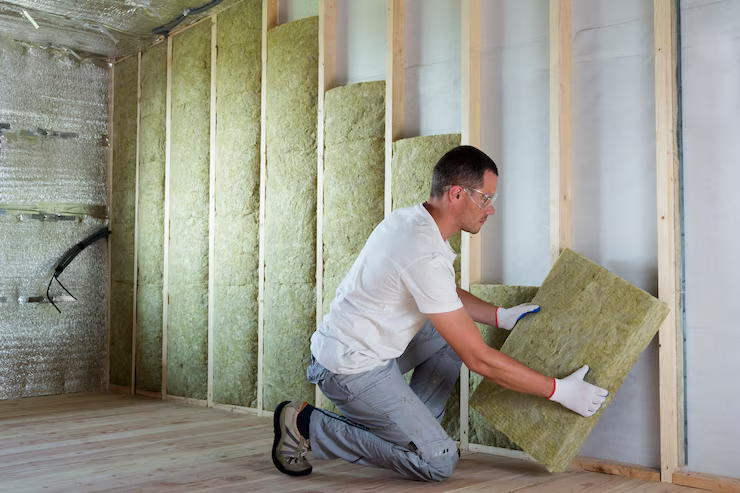 worker-insulating-rock-wool-insulation-wooden-frame-future-house-walls-cold-barrier